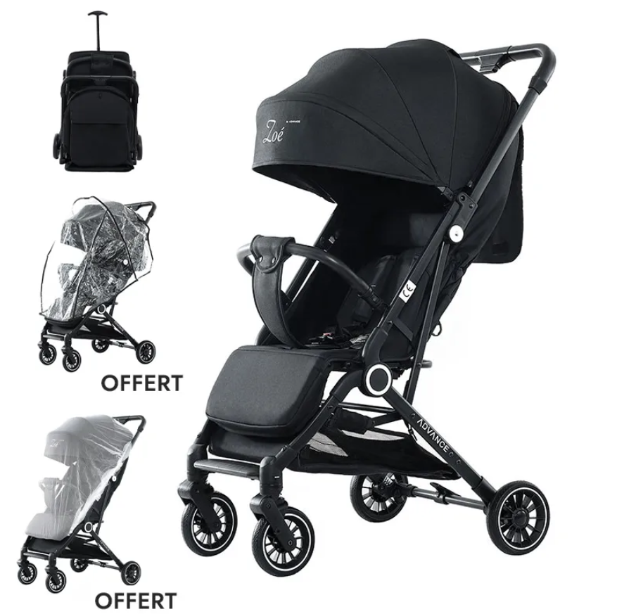 Poussette voyage Zoe Noir + OFFERT Protection pluie poussette & Moustiquaire