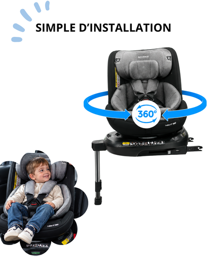 Siège-auto I-SIZE/ISOFIX XT 360° 40-150cm - Noir/Gris + couverture polaire offerte Advance