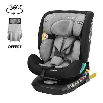 ADVANCE Siège-auto I-SIZE/ISOFIX Hero 360° 40-150cm - Gris/Noir + Couverture Polaire offerte